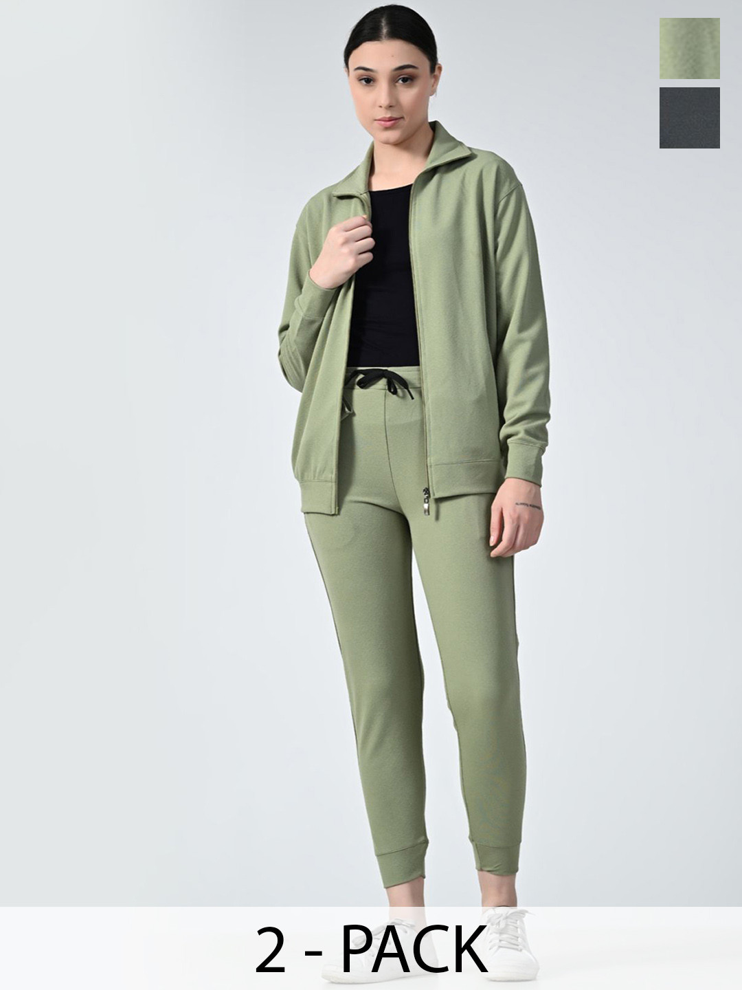 BAESD Pack Of 2 Women Mock Collar Solid Tracksuits