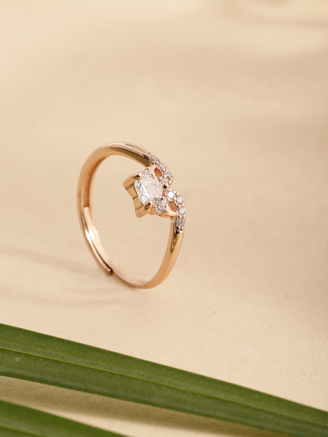 DIAVO 925 Sterling Silver Rose Gold-Plated CZ-Stone Studded Penelope Charm Finger Ring