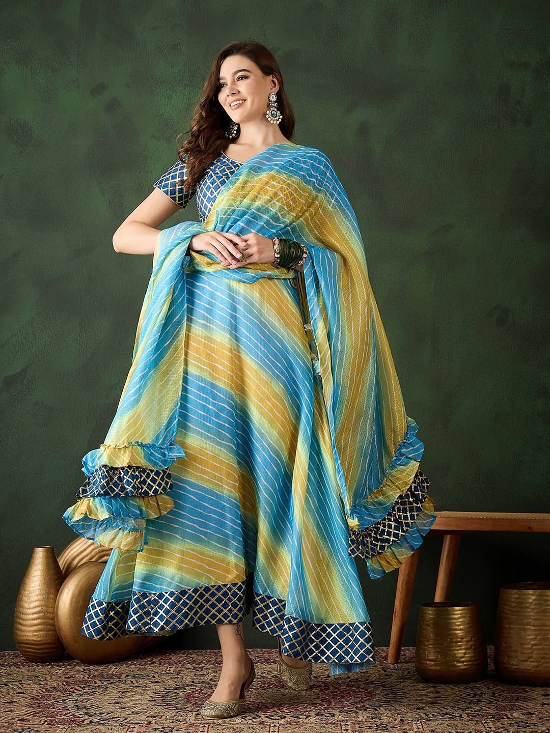 Sangria Leheriya  Printed Lehenga With Choli & Dupatta