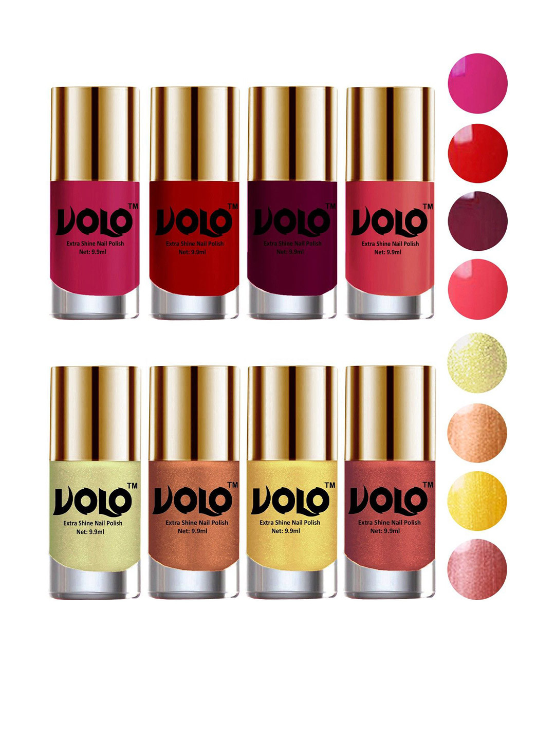 VOLO Set Of 8 High-Shine Long Lasting Professional Nail Polish - 9.9 ml Each - Combo-No-39