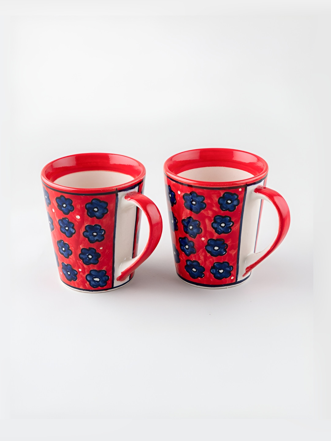 Eyaas Luxurious Midnight Red Floral Ceramic Hand-Painted 2 Piece Mugs-300ml