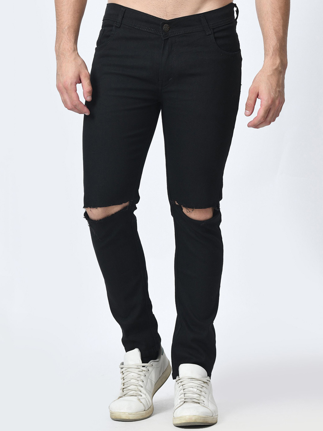 COMFITS Men Slim Fit Slash Knee Black Jeans