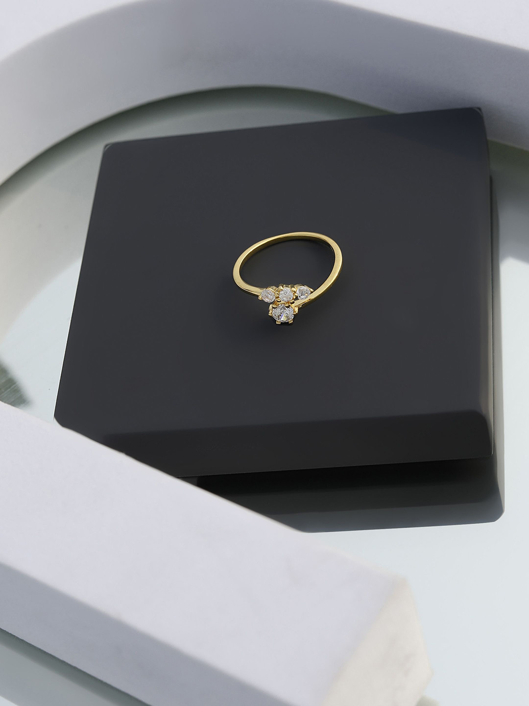 DIAVO 925 Sterling Silver Gold Plated Artificial Stone Studded The Vivante Finger Ring