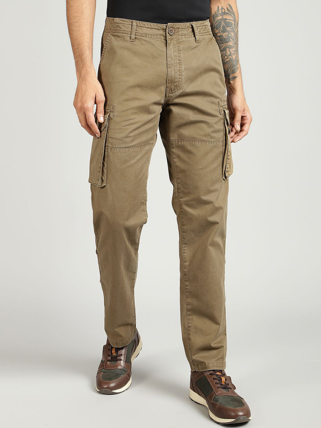 Royal Enfield Men Mid-Rise Solid Cotton Trousers