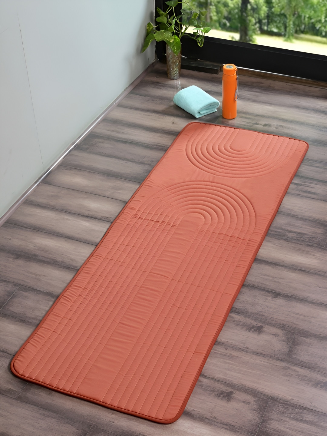Saral Home Rust Geometric Textured Rectangular Anti-skid Cotton Indoor Yoga Mats