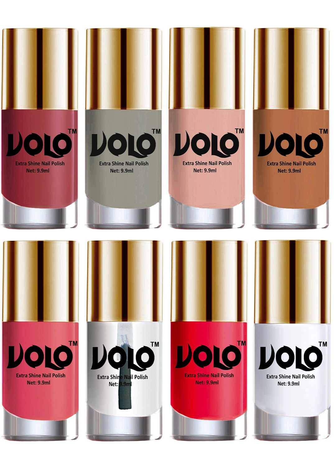 VOLO Set Of 8 Luxury Super Shine Nail Polish - 9.9 ml Each - Combo-No-26