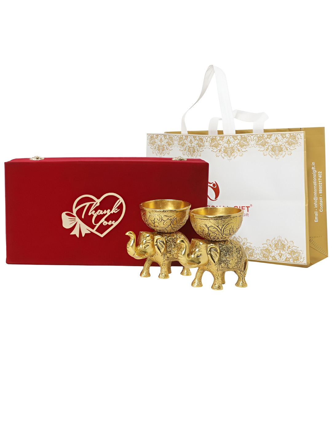 INTERNATIONAL GIFT Elephant Bowl Gold Metal Metallic Living Room Set of 2 Medium Showpieces - 5.1 Inches