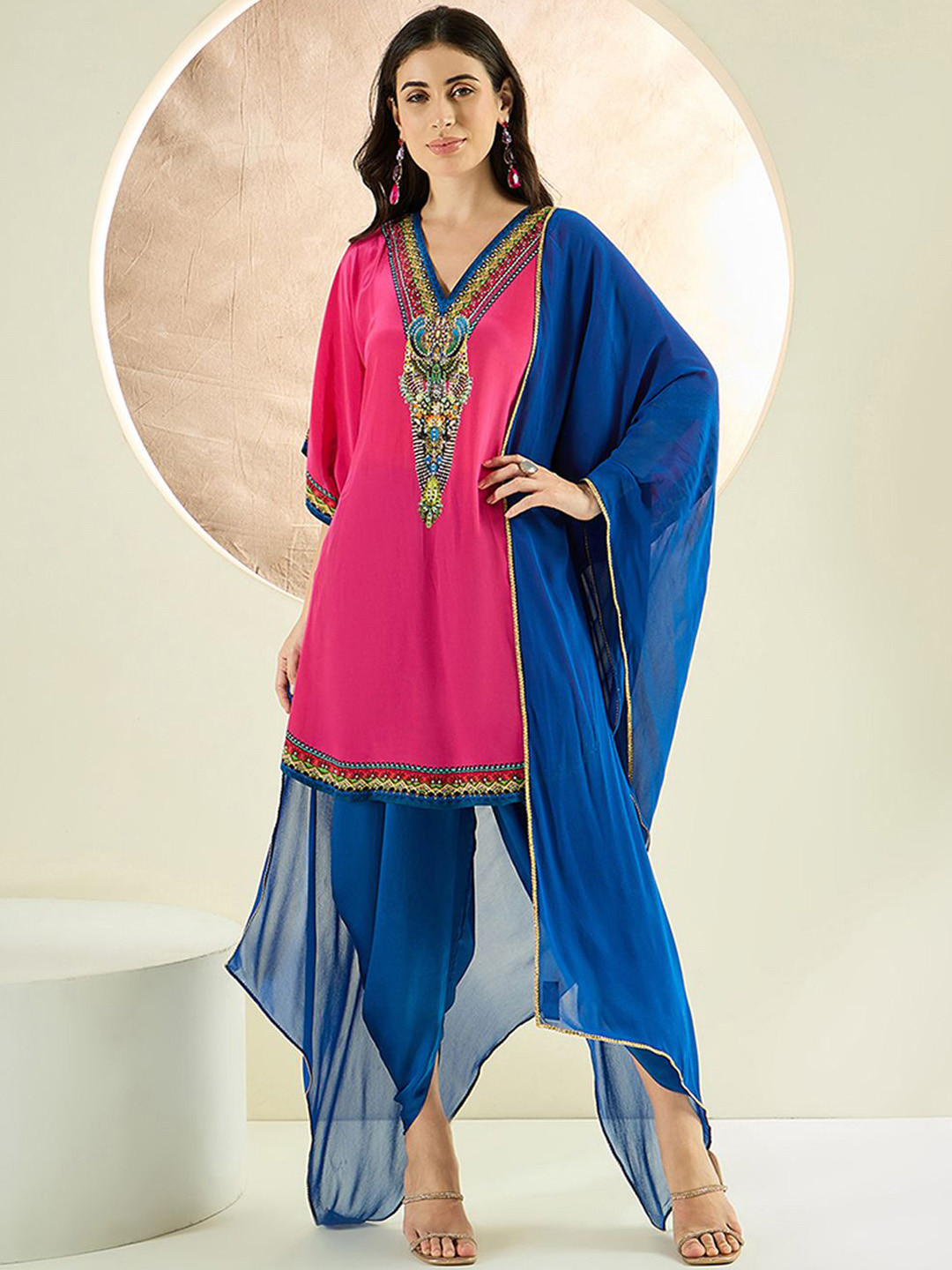First Resort by Ramola Bachchan Embellished Fusion Tunic with Dhoti Pants & Dupatta Set