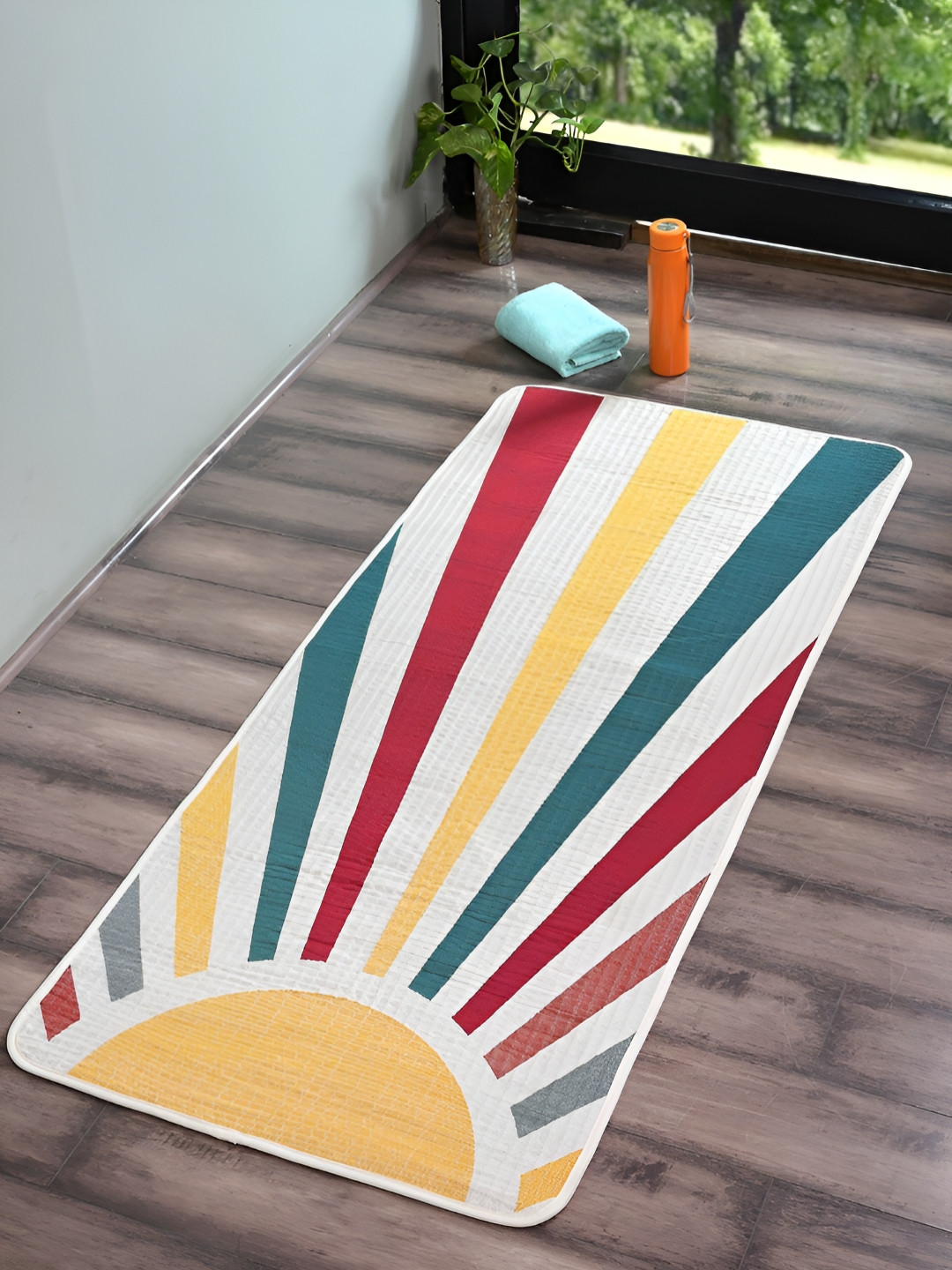 Saral Home White & Red Printed Tapestry Rise Anti-skid Microfiber Yoga Mats With Bag