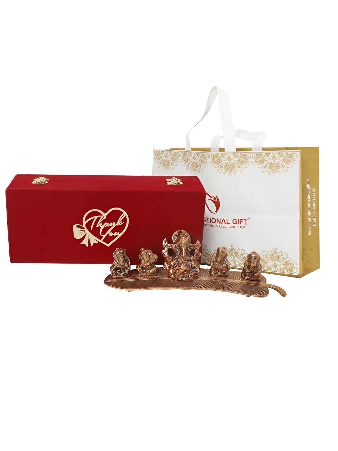 INTERNATIONAL GIFT Brown Musical Ganesh Idol with Thank You Tag & Velvet Box