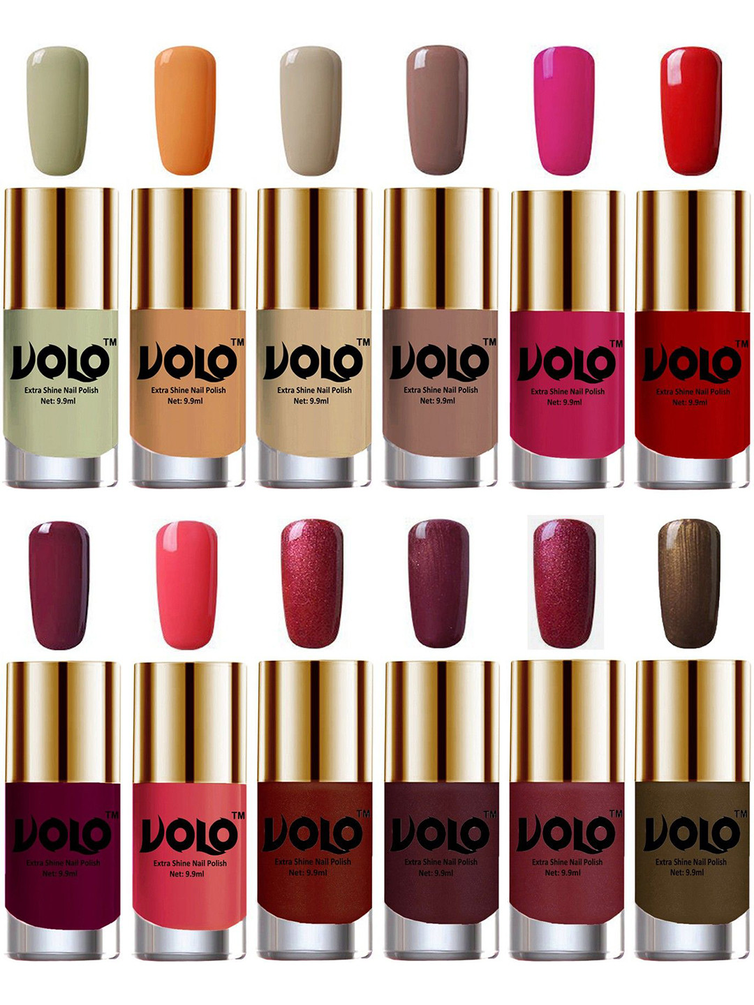VOLO Set Of 12 Extra Shine Nail Polish- 9.9ml Each-Combo-No-100
