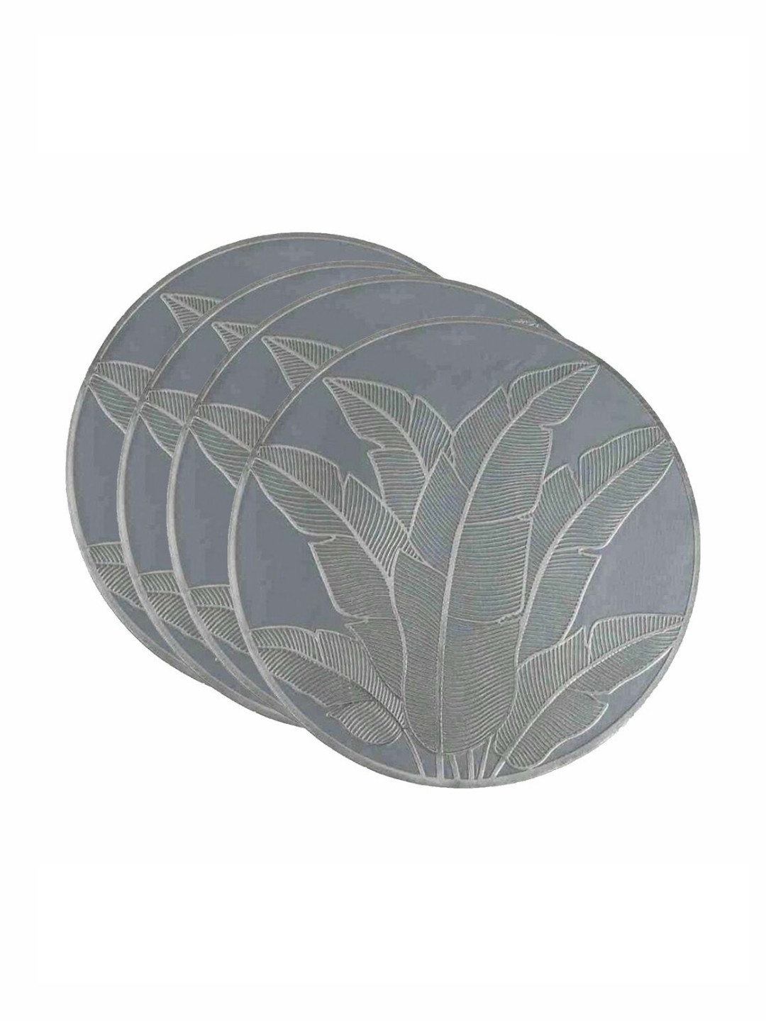 TIED RIBBONS Grey & Silver Toned 4 Pieces Printed Round Table Placemats