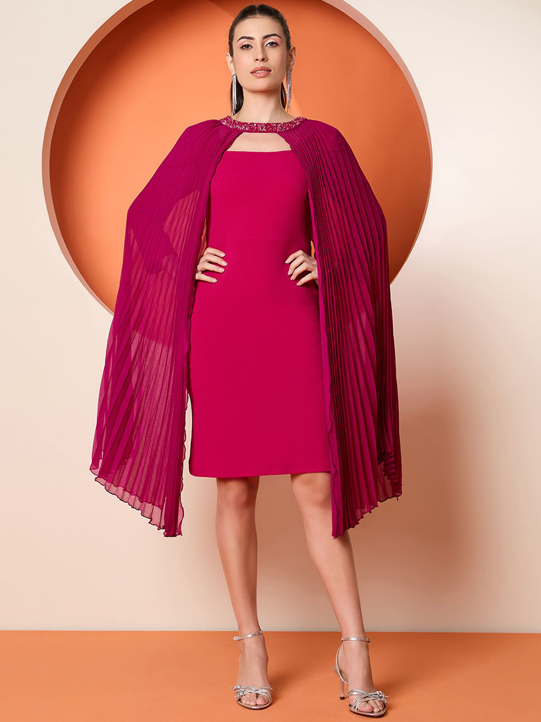 Antheaa Embellished A-Line Dress with pleated shrug