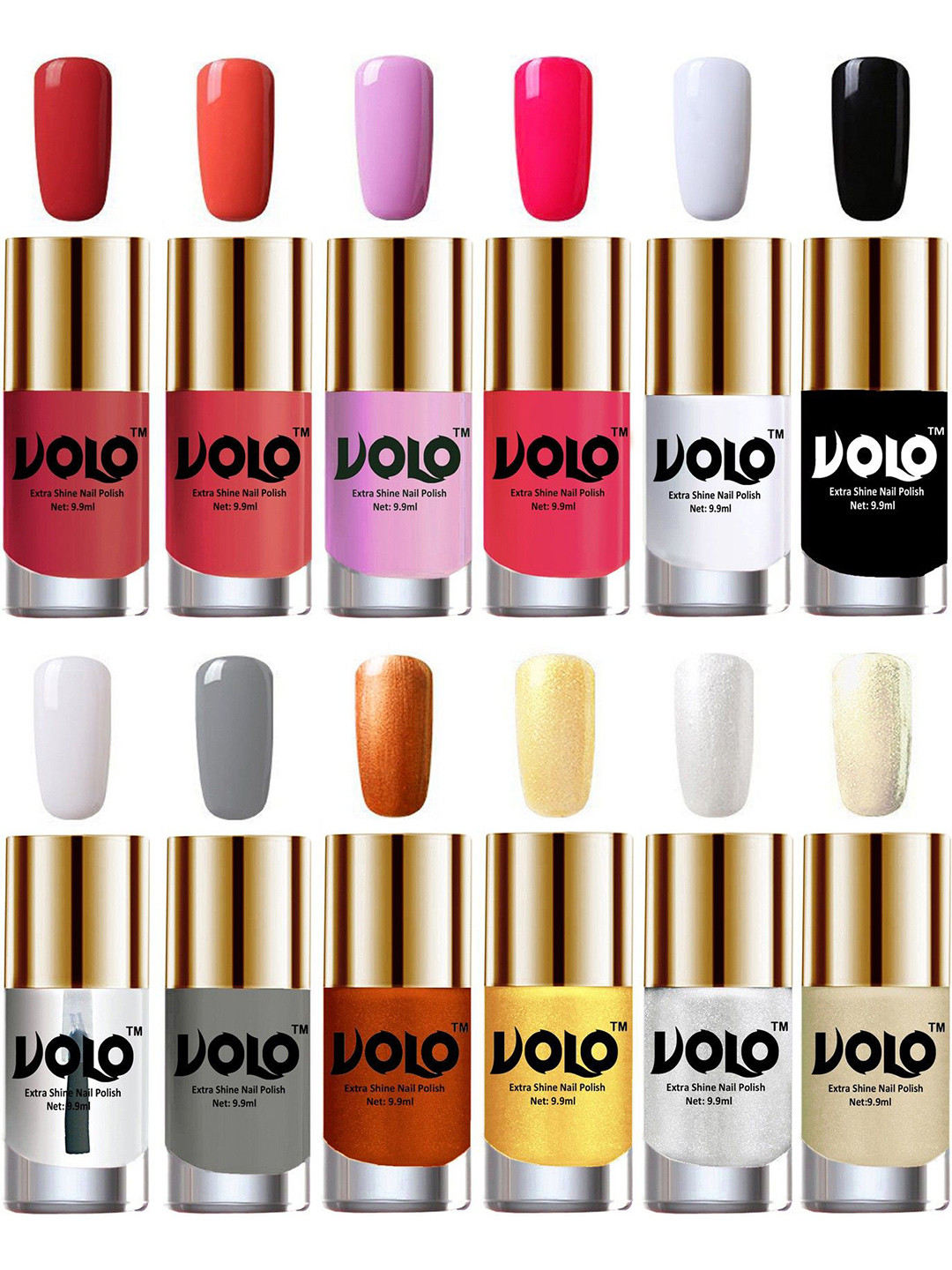 VOLO Set of 12 Luxury Super Shine Nail Polish-Vibrant Shades-Combo No-282