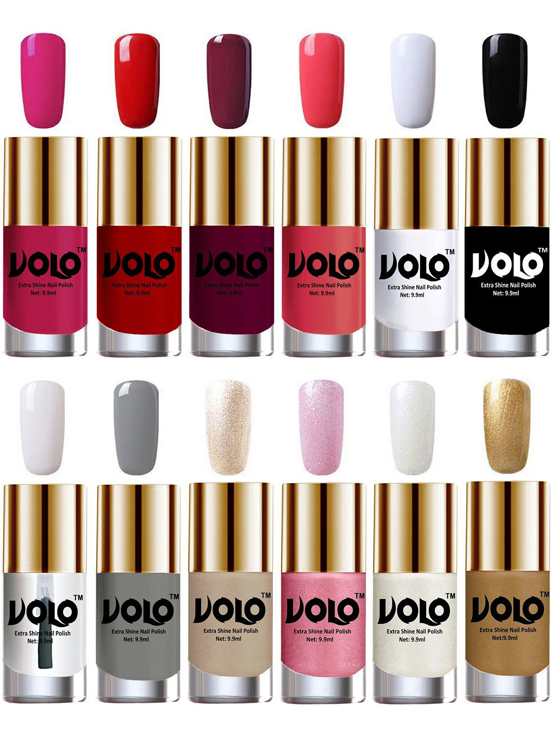 VOLO Set Of 12 Luxury Super Shine Nail Polish - 10 ml Each -Combo-No-200