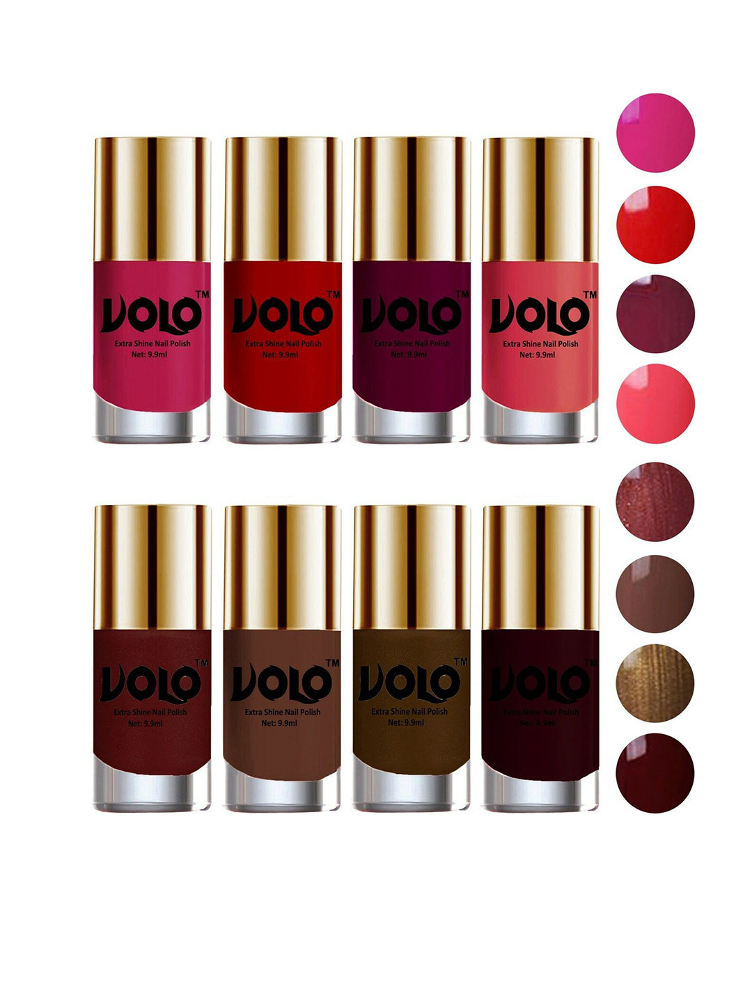 VOLO Set Of 8 Extra Shine Nail Polish-  9.9ml Each-Combo-No-46