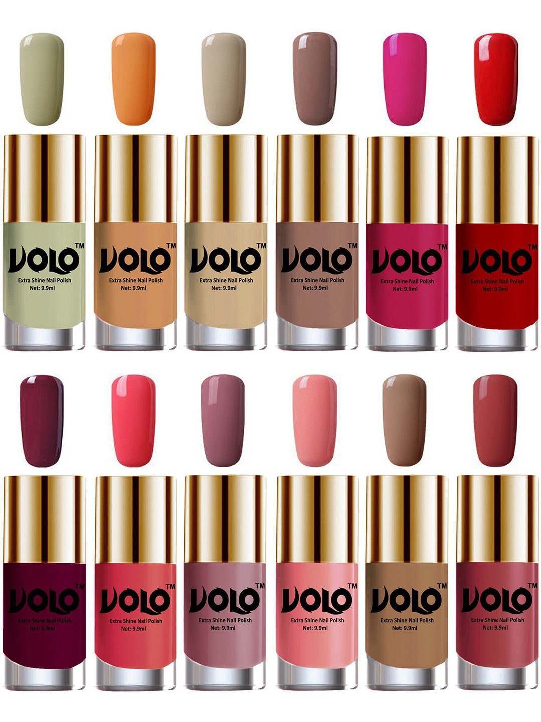 VOLO Set Of 12 Luxury Super Shine Nail Polish- 9.9ml Each- Combo- No- 105