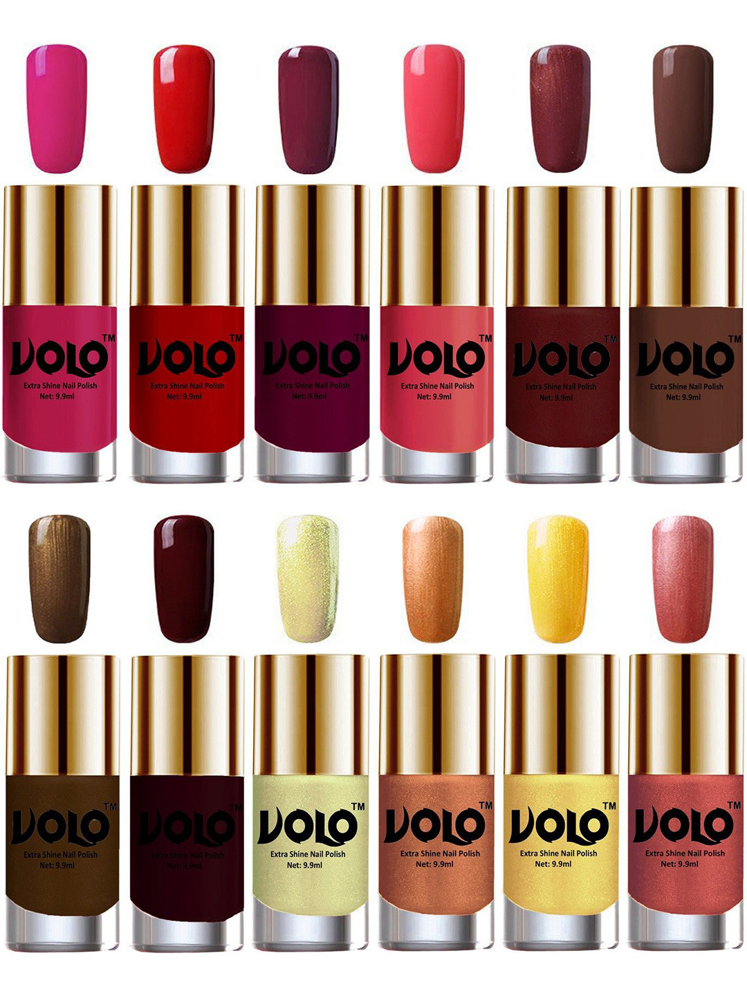 VOLO  Set Of 12 Luxury Super Shine Nail Polish- 9.9ml Each-Combo-No-208