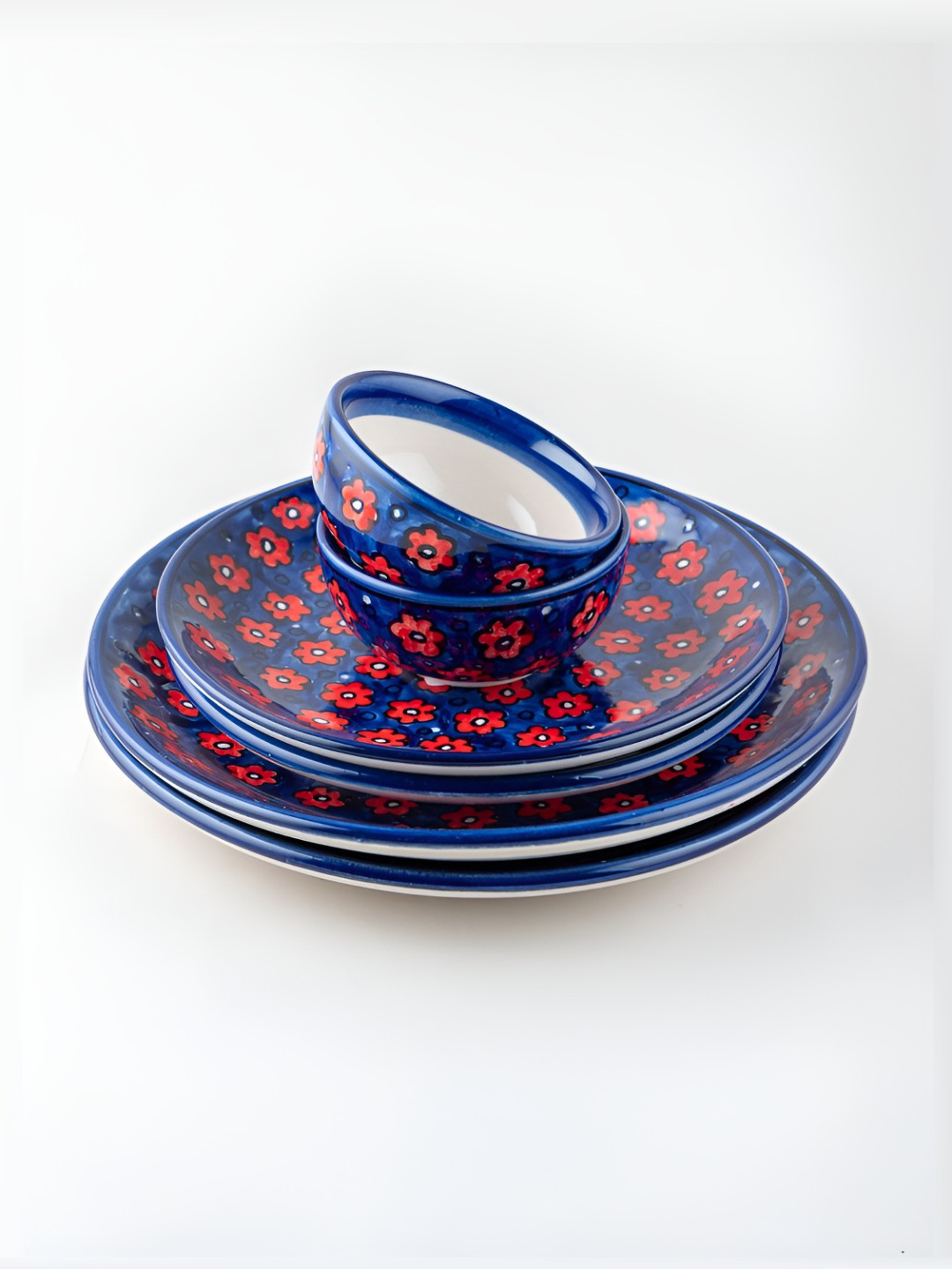 Eyaas Hand Crafted Blue Floral Ceramic Microwave Safe 6 Piece Dinner Set