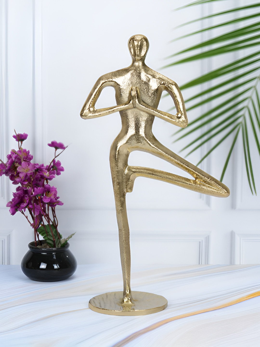 Maison Modern Yoga Man Gold Aluminium Metallic Living Room Large Showpiece - 18.1 Inches