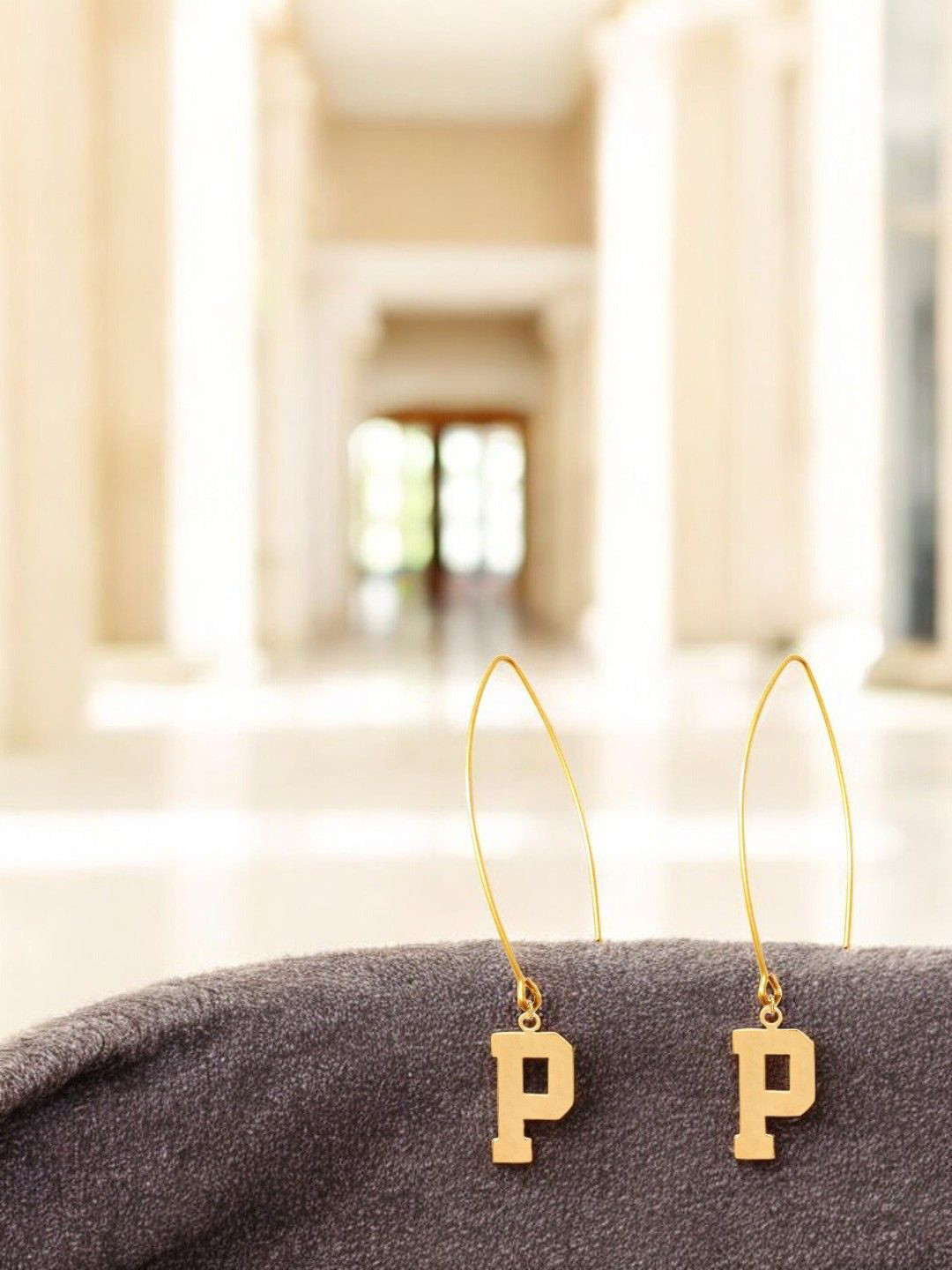 Goldnera Gold-Plated Brass Contemporary Alphabet Drop Earrings