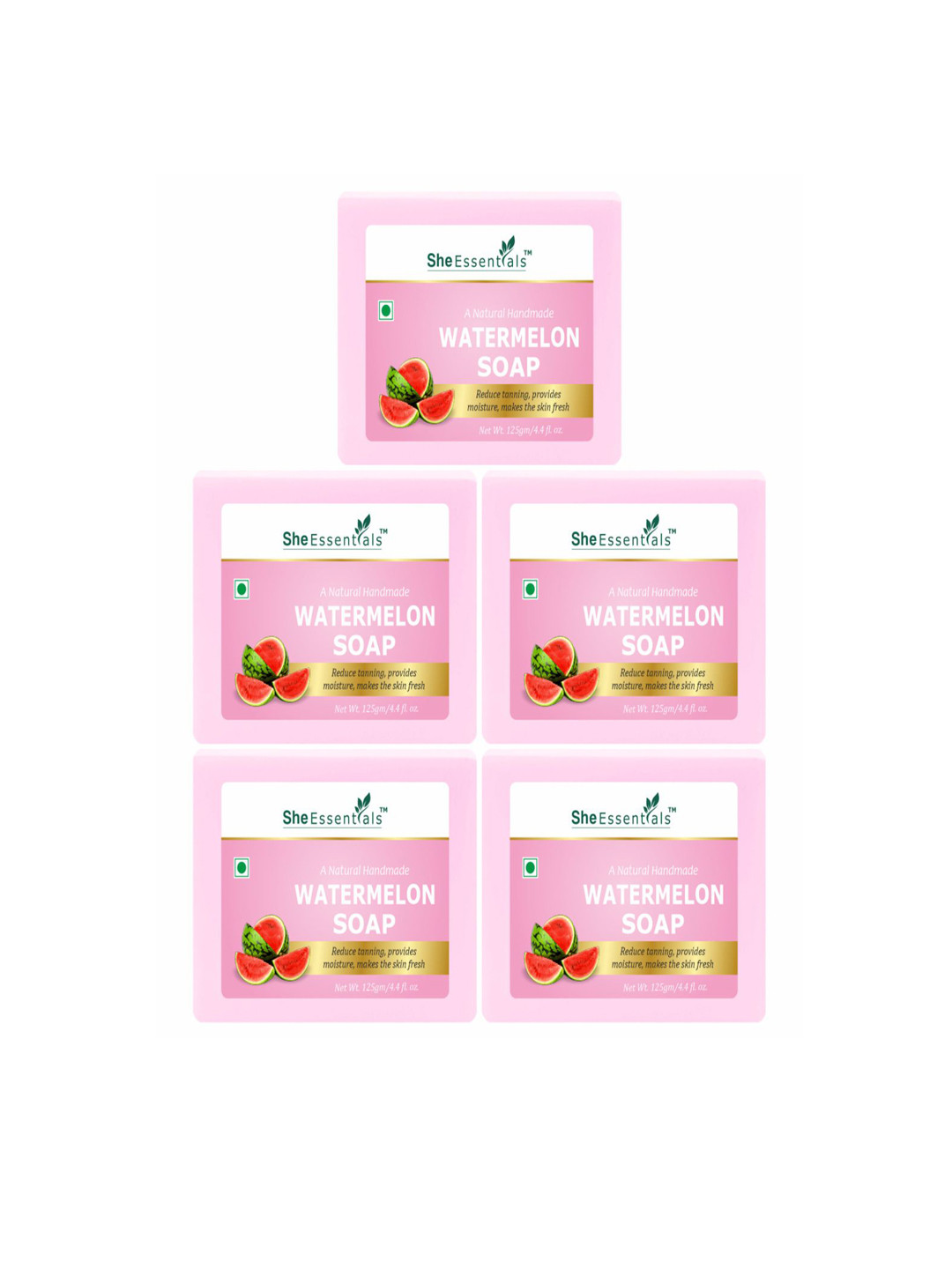 She Essentials Set Of 5 Natural Watermelon Bath Soap - 125 g Each