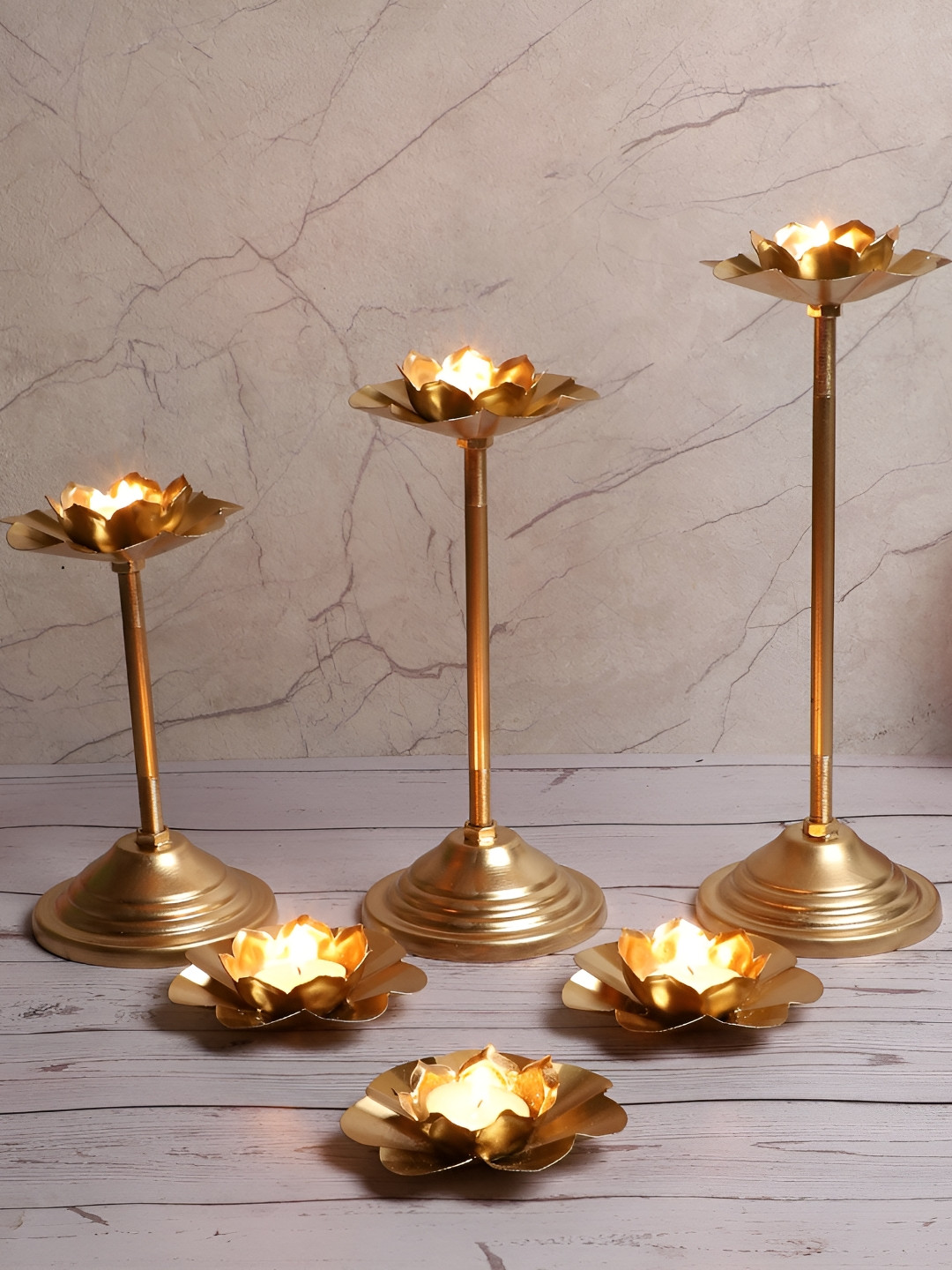 Amaya Decors Gold -Toned 6 Pieces Metal Detachable Diyas
