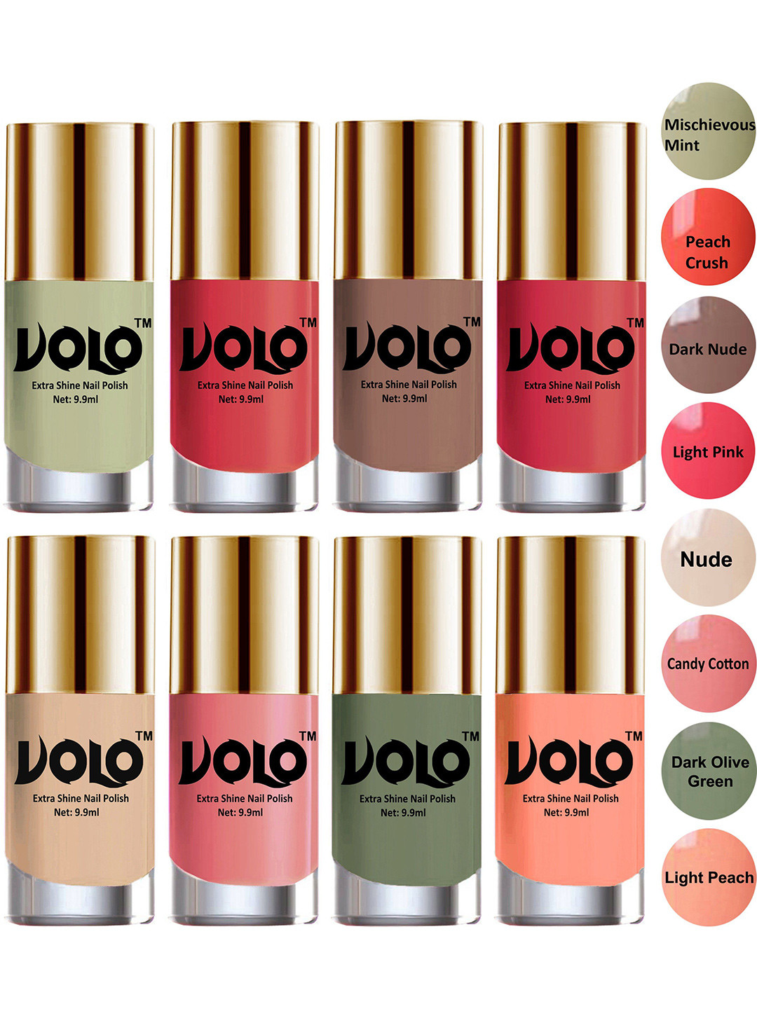 VOLO Set Of 8 Extra Shine Nail Polish-  9.9ml-Combo-No-06