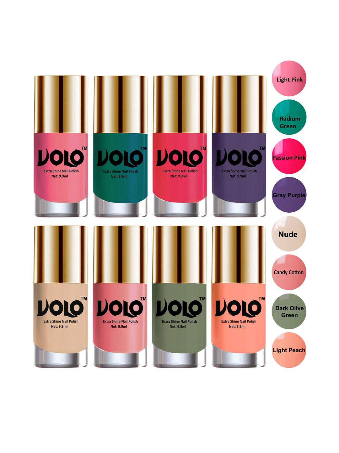 VOLO Set Of 8 New Look Extra Lasting Nail Polish-9ml Each-Combo No-32