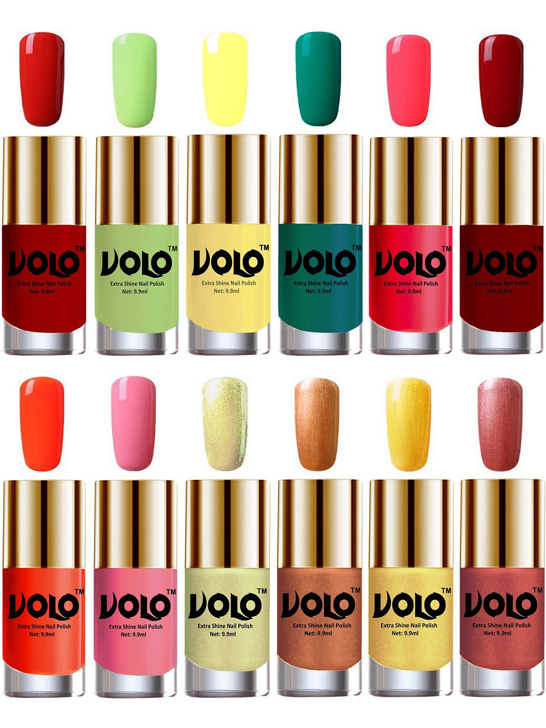 VOLO Set Of 12 Extra Shine Nail Polish- 9.9ml Each- Combo-No- 304