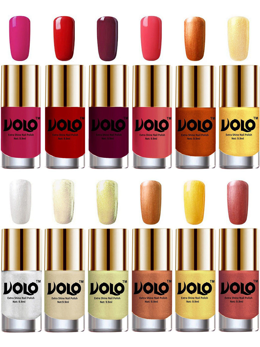 VOLO Set Of 12 Luxury Super Shine Vibrant Shades Nail Polish-9ml Each-Combo No-163