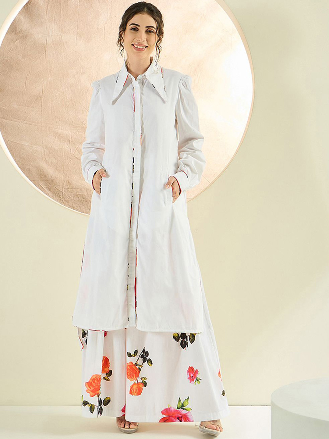 First Resort by Ramola Bachchan  Long Jacket & Printed Wide Leg Pants Set