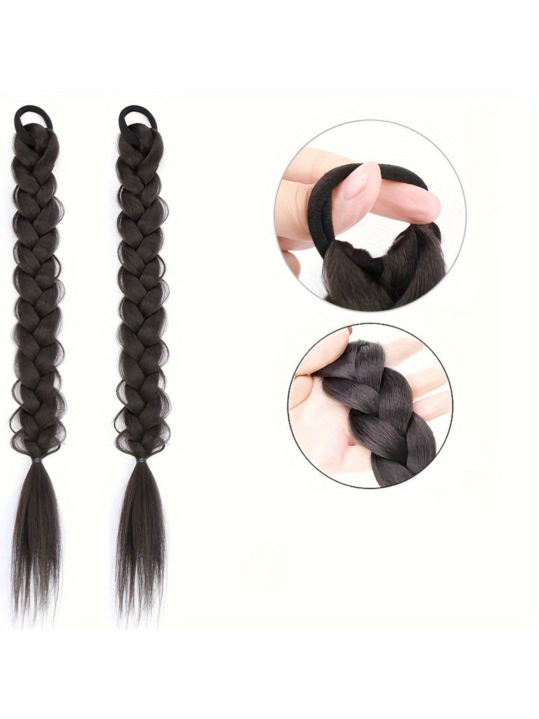 CHRONEX 2 Pcs Wavy Braid Ponytail Extensions-Natural Black
