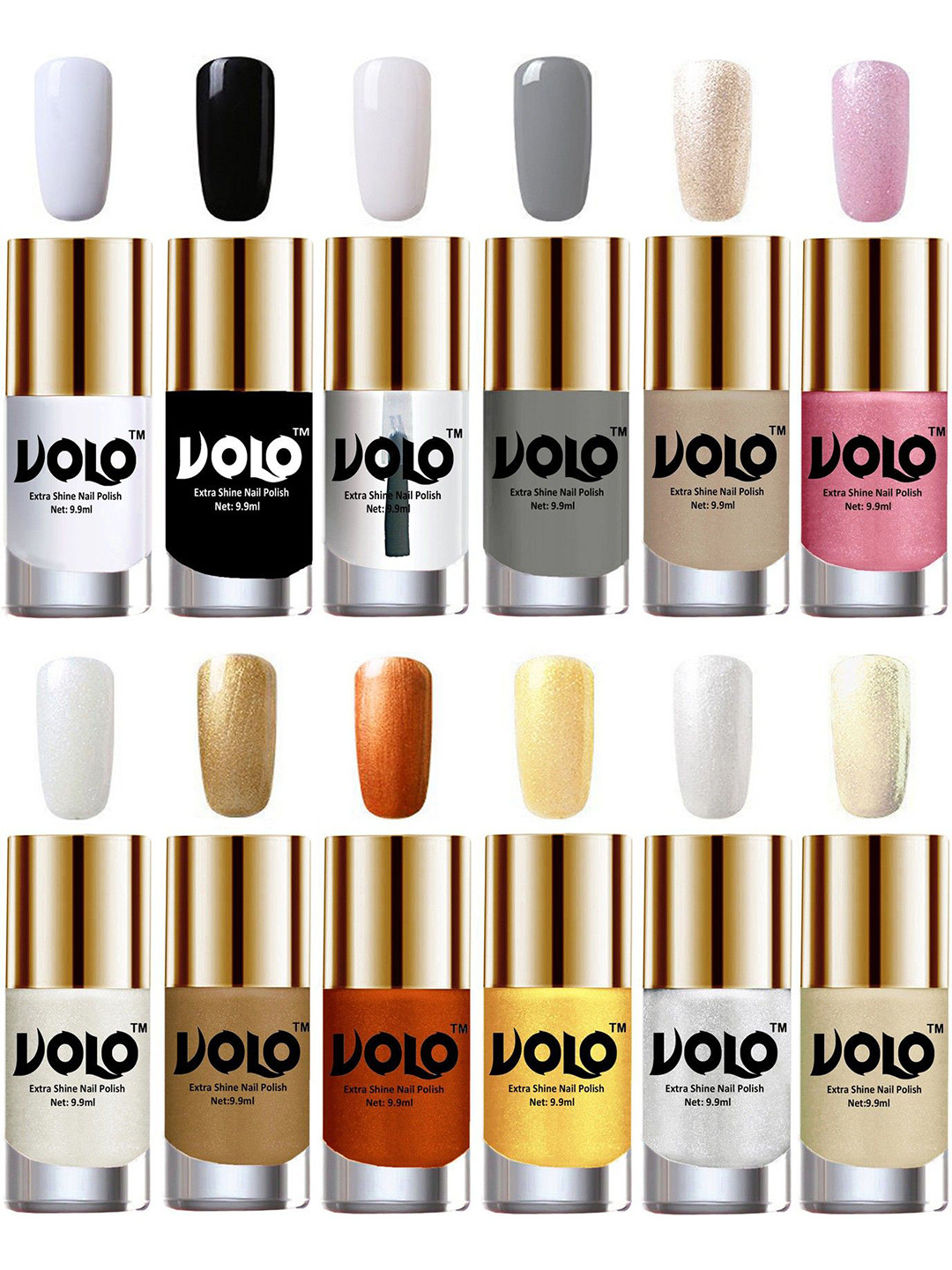 VOLO Set Of 12 Luxury Super Shine Nail Polish- 9.9ml Each- Combo- No- 344