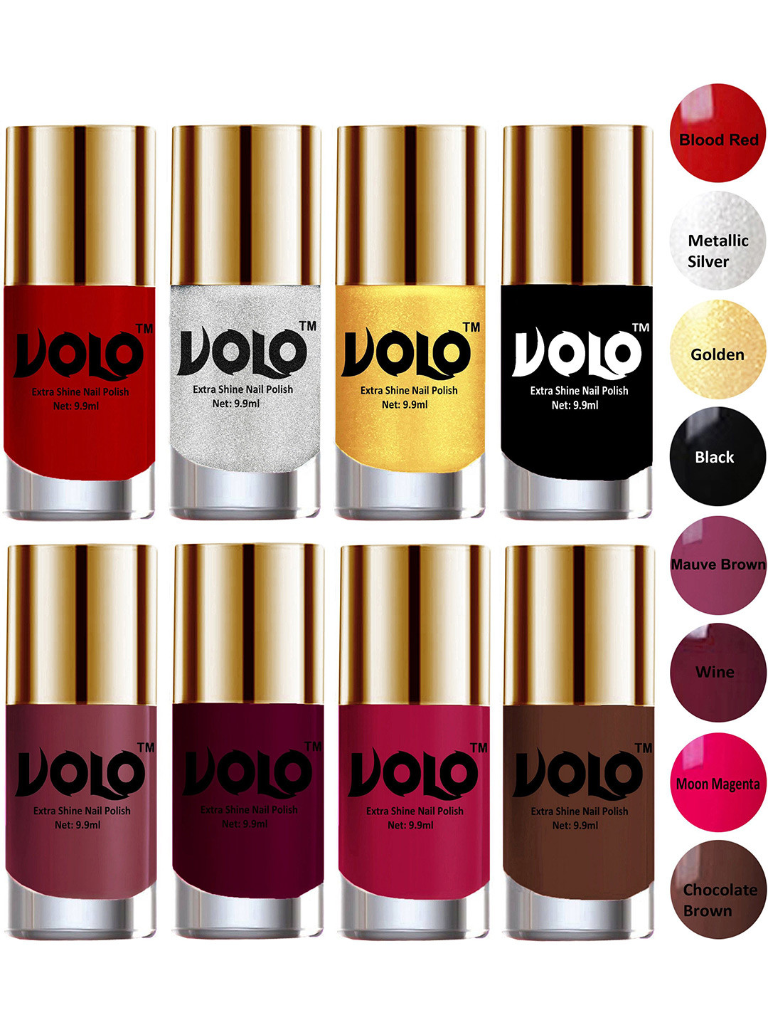 VOLO Set of 8 New Look Extra Lasting Nail Polish-9ml Each-Combo No-85