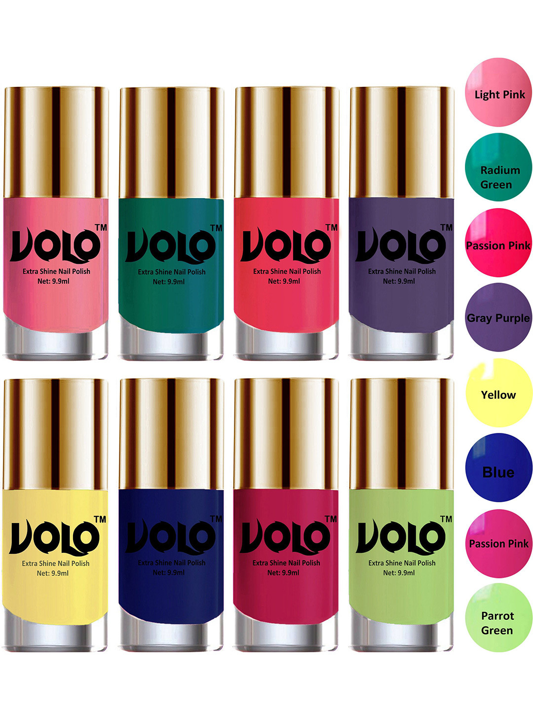 Set of 8 High-Shine Long Lasting Non Toxic Professional-9ml Each-Combo No.33