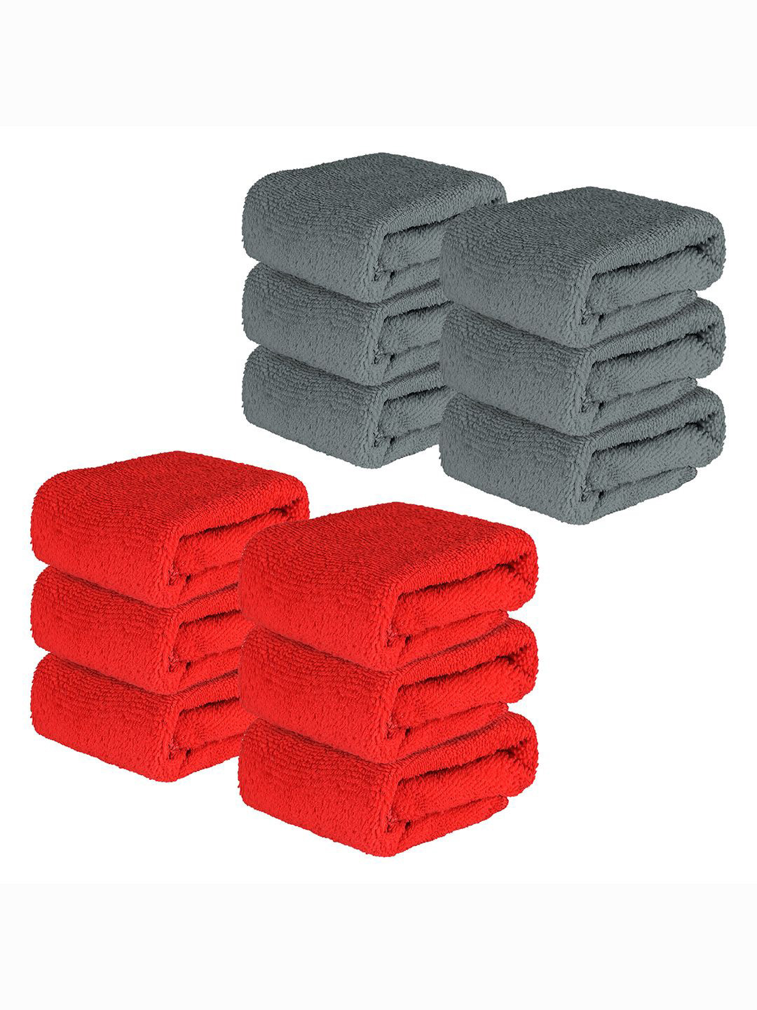 Kuber Industries Red & Grey 12 Pieces Super Absorbent 250 GSM Microfibre Face Towels