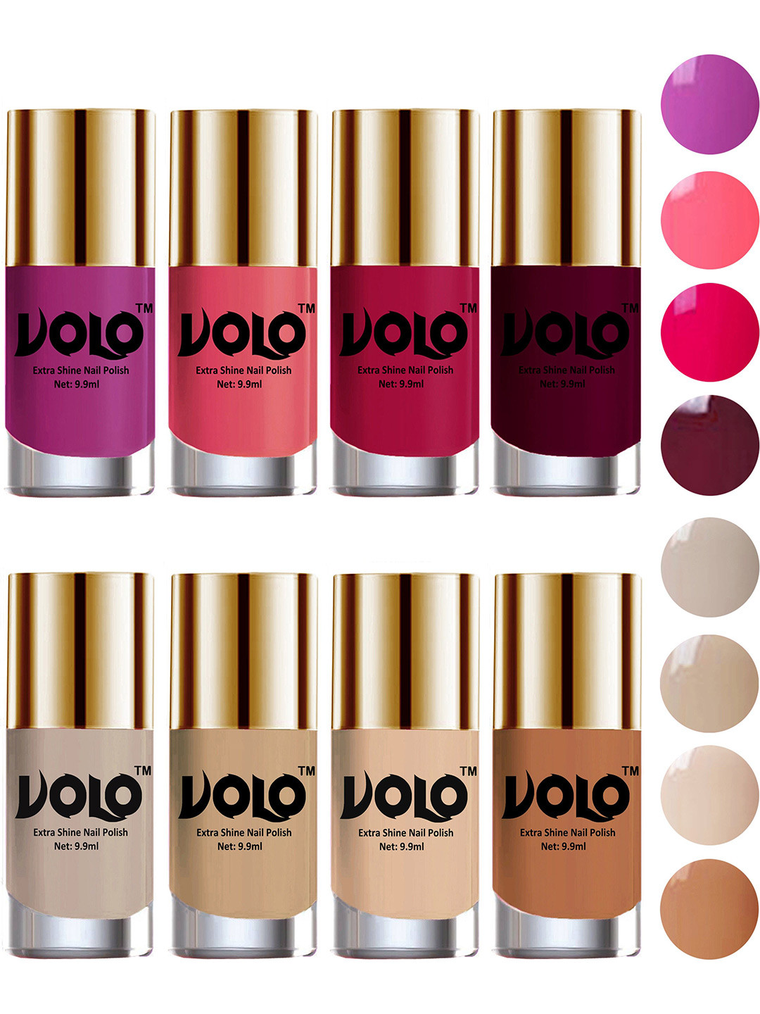 VOLO Set Of 8 High Shine Professional Nail Polish- 9.9 ml Each Shade Combo-12
