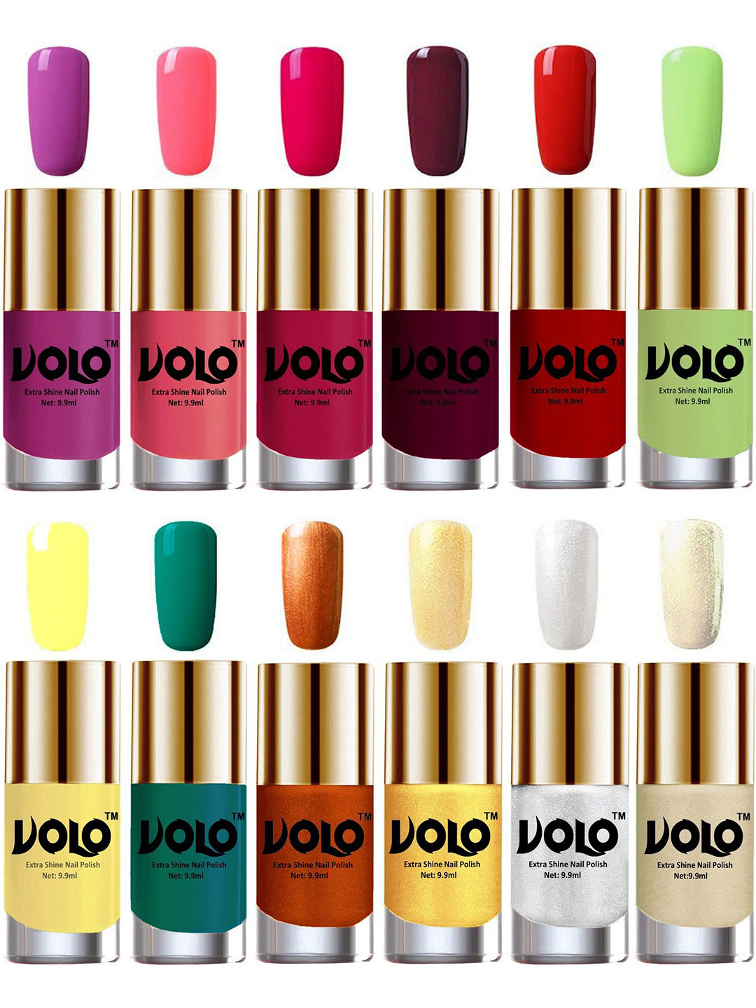 VOLO Set Of 12 Extra Shine Vibrant Shades Nail Polish- 9.9ml Each- Combo No-67