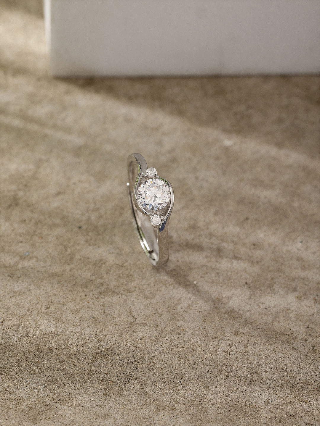 DIAVO Pandora 925 Sterling Silver Rhodium-Plated Stones Studded Adjustable Ring