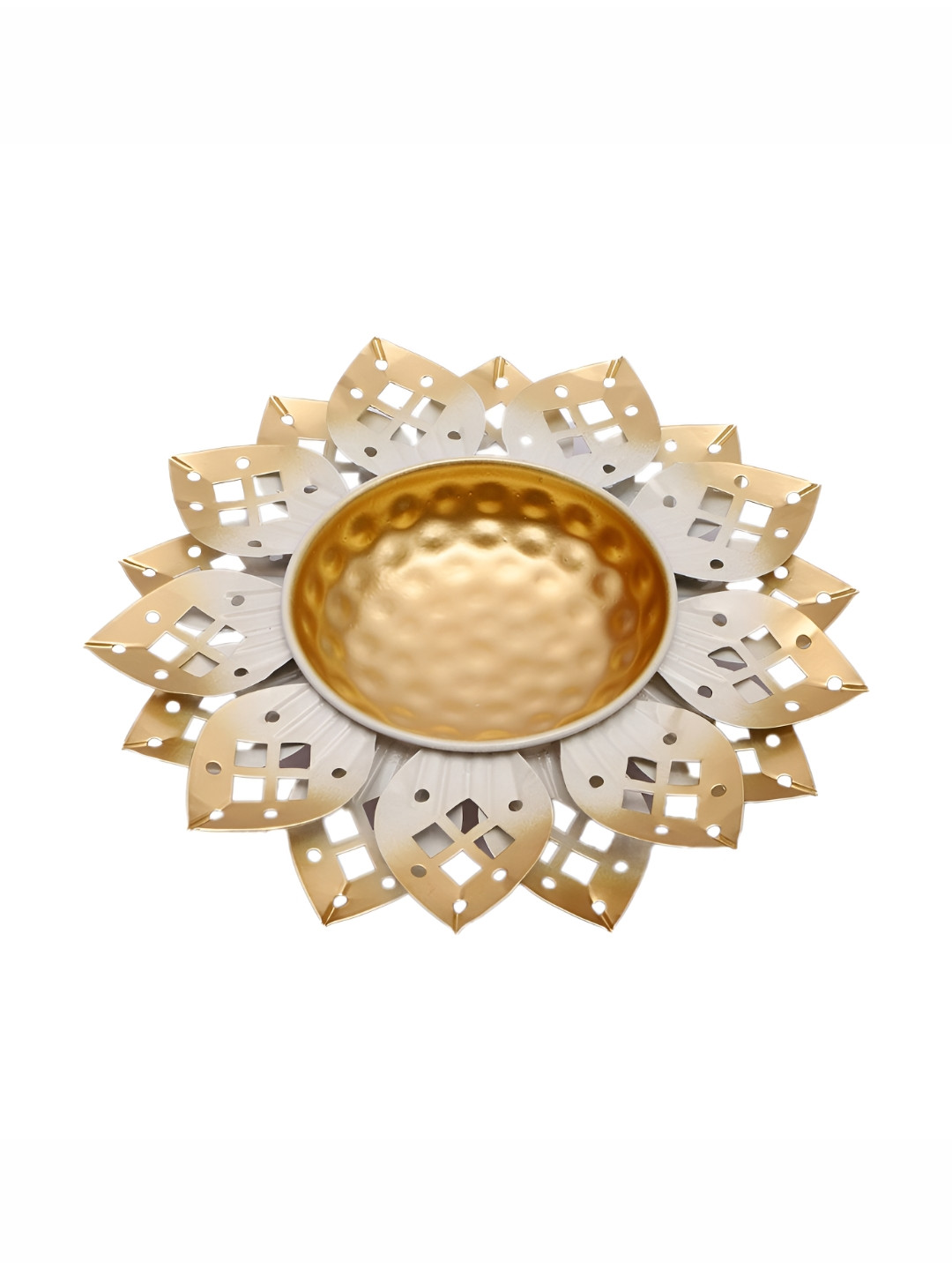 Amaya Decors Gold-Toned & White Flower Cut Urli Bowl