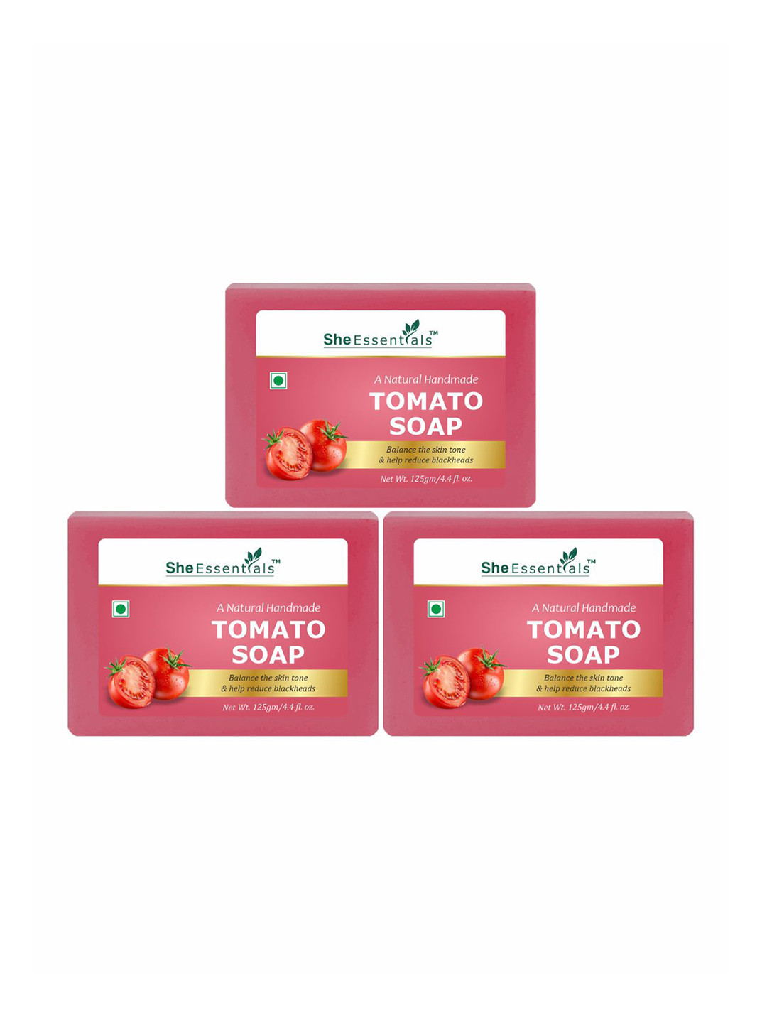 She Essentials Set Of 3 Natural Tomato Bath Soap - 125 g Each