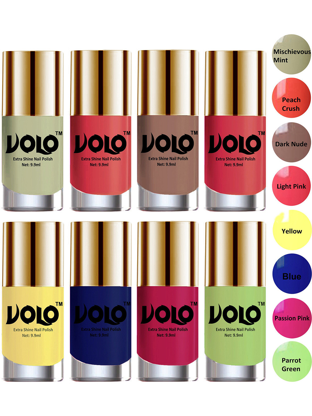 VOLO Set Of 8 New Look Extra Lasting Nail Polish - 9.9 ml Each - Combo-No-07