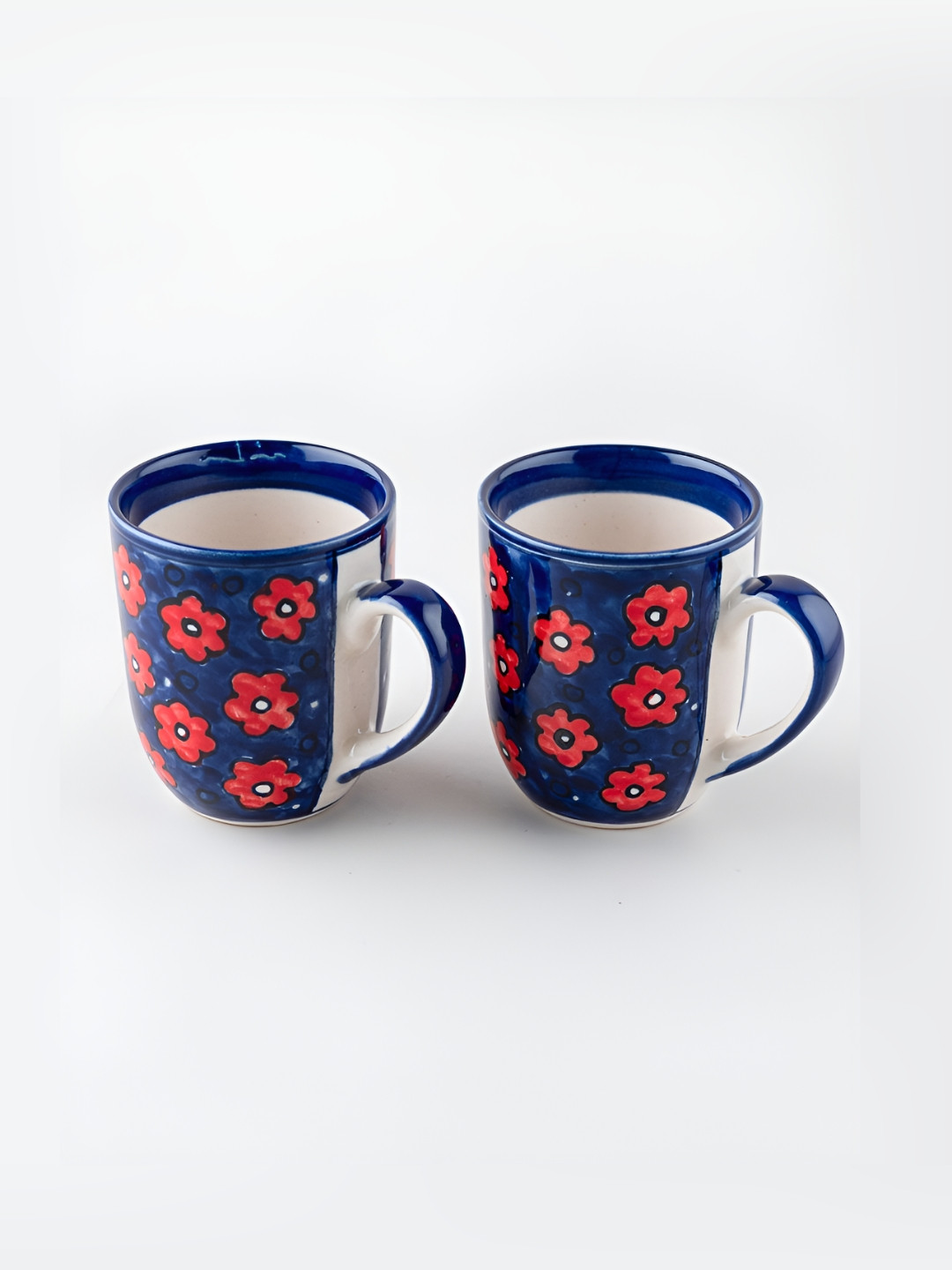 Eyaas Blue Floral Ceramic Handmade 2 Piece Mugs-250ml
