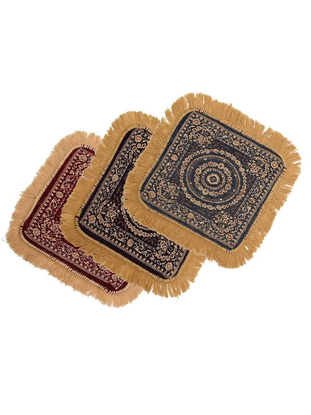 Kuber Industries Purple & Maroon 3 Pieces Floral Printed Prayer Mats