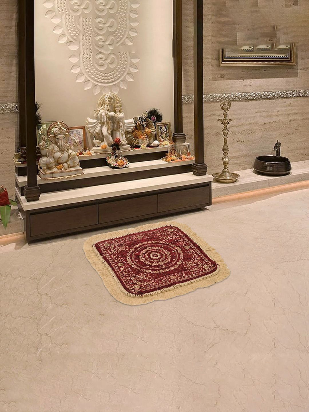 Kuber Industries Red & Beige Floral Printed Floor Mats