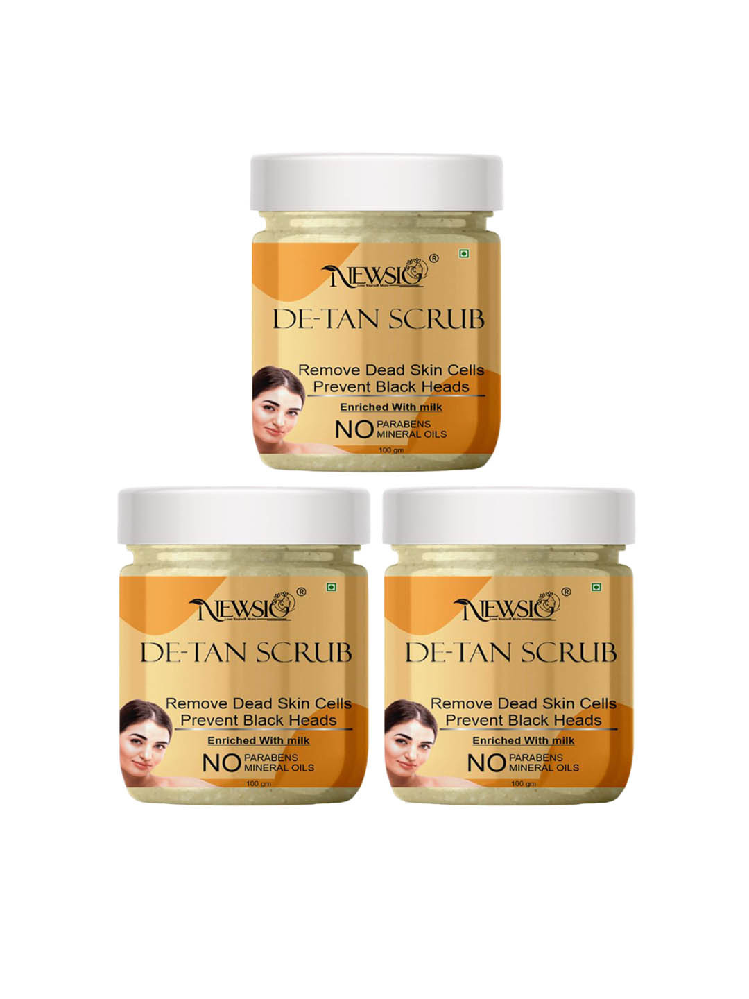 Newsio Set Of 3 De-Tan Face Scrub With Milk-100 g Each