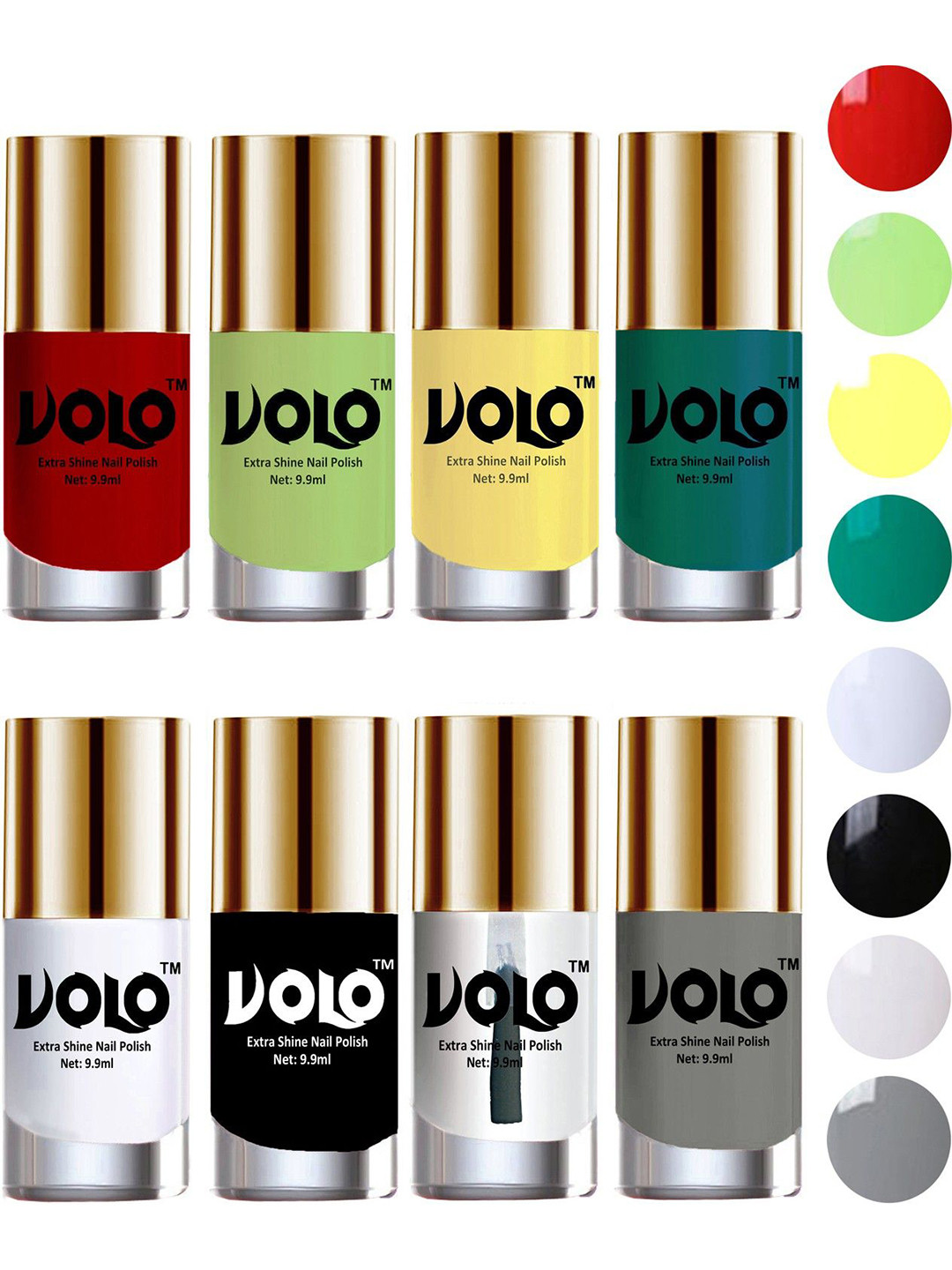 VOLO Set Of 8 Extra Shine Long Lasting  Shades Combo Nail Polish- 9.9ml Each- No-72