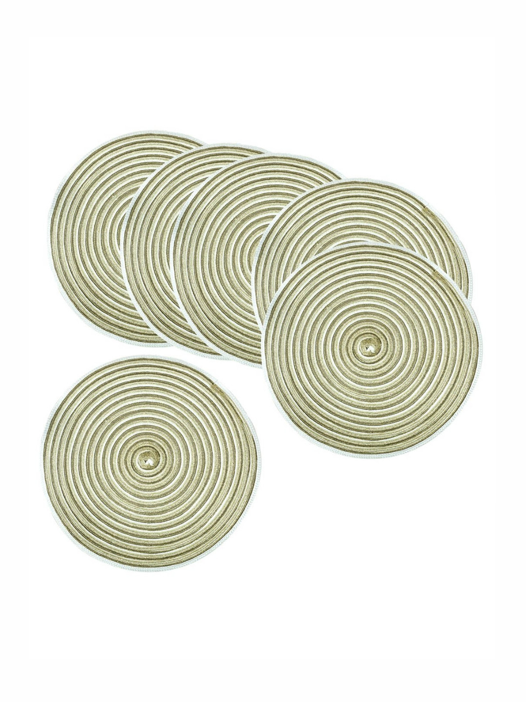 TIED RIBBONS Green & White 6 Pieces Textured Round Table Placemats