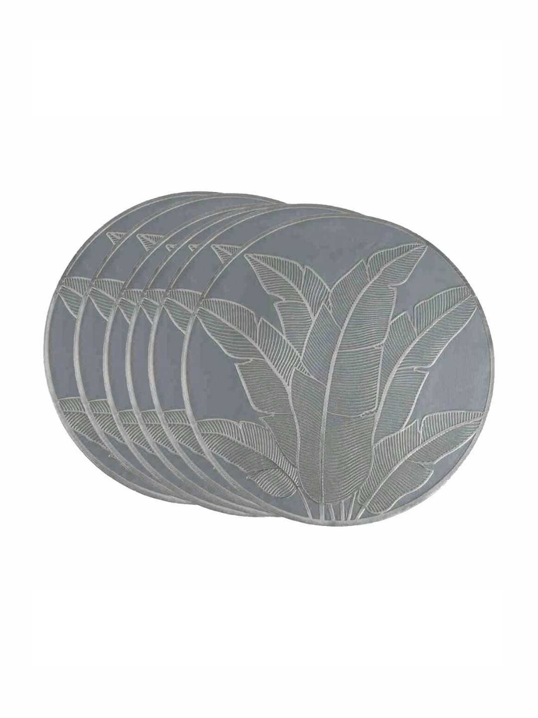 TIED RIBBONS Grey & Silver Toned 6 Pieces Textured Round Table Placemats